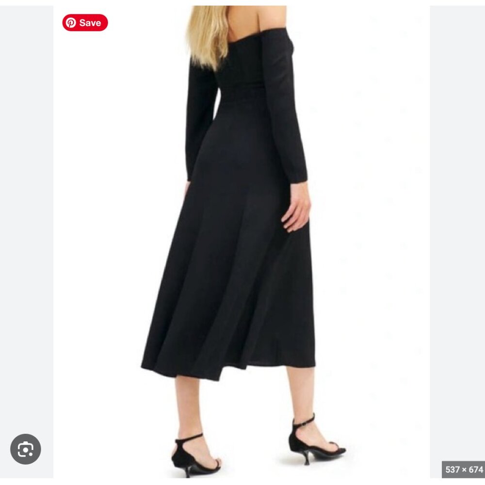 Reformation Ballari Dress - Off shoulder Black Midi - Picture 6 of 7